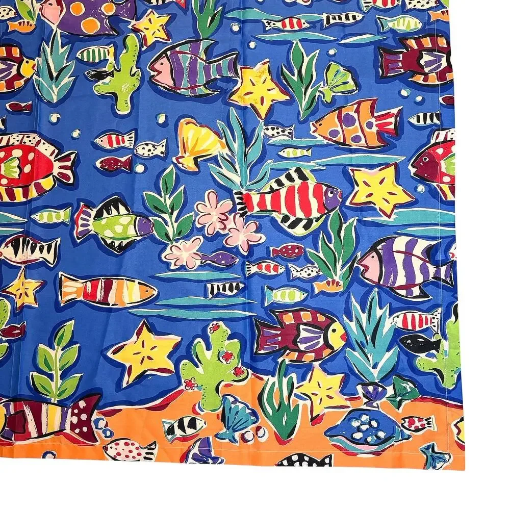Vintage Retro Multicolor Fish Ocean Tropical Coral Reef Shower Curtain 69x69 in